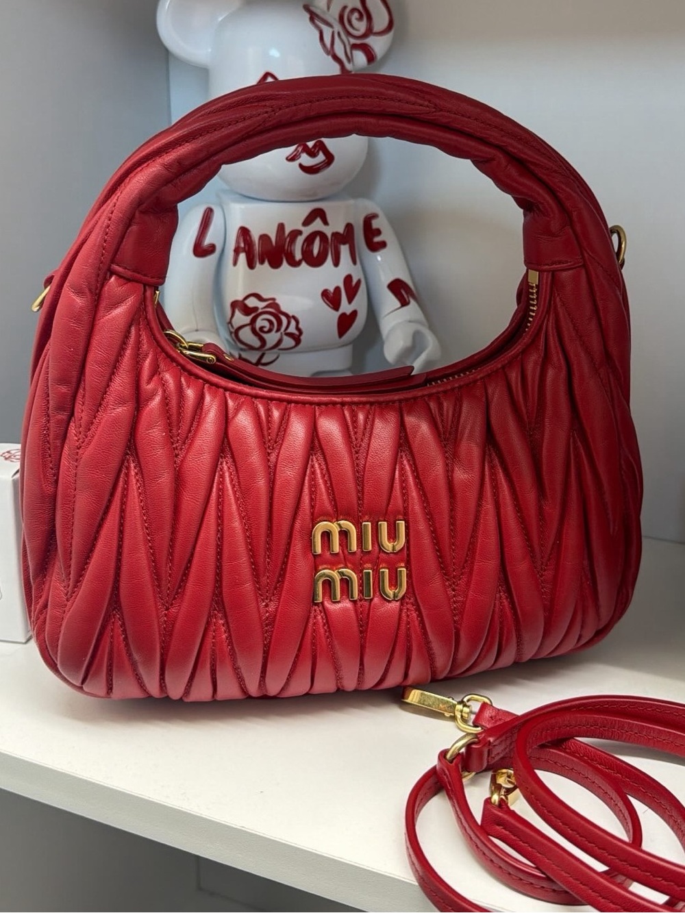 Miu Miu Red Quilted Leather Hobo Red with strap